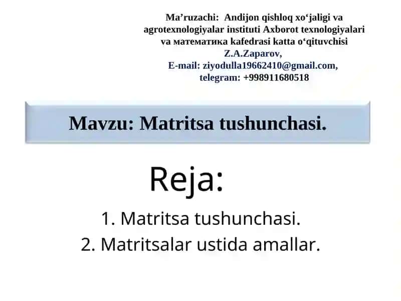 Matritsa tushunchasi