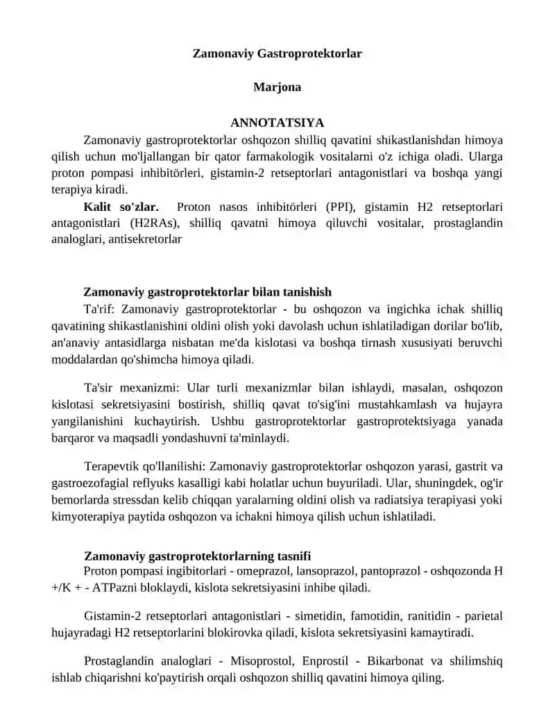 Zamonaviy Gastroprotektorlar