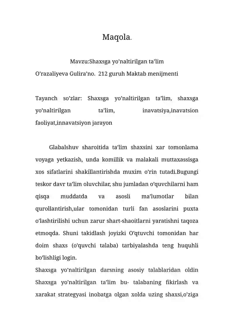 Shaxsga yo’naltirilgan ta’lim