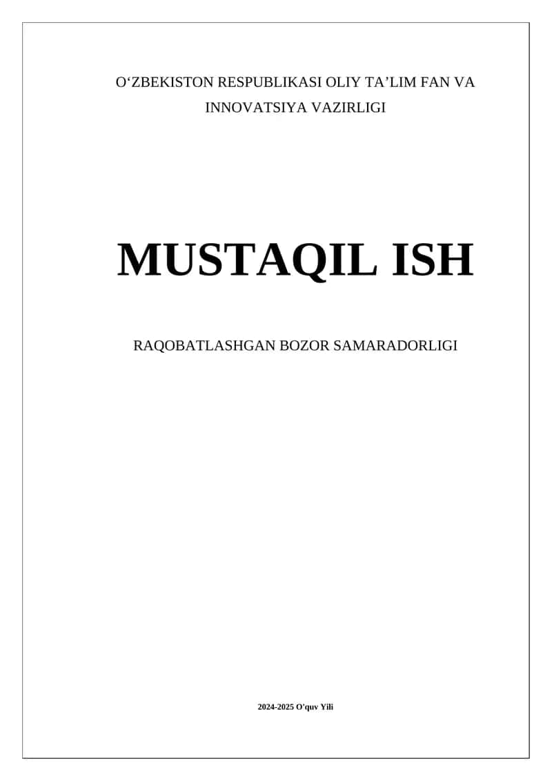 Raqobatlashgan bozorlarning samaradorligi