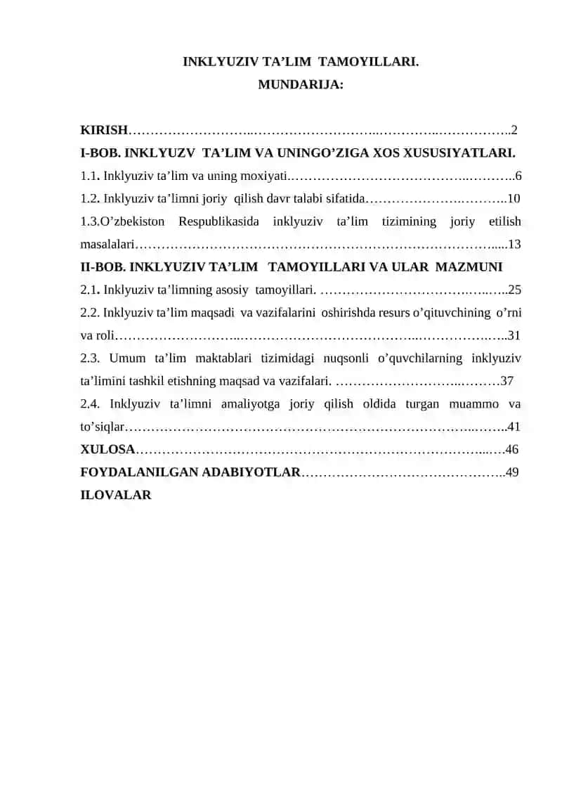 INKLYUZIV TA’LIM TAMOYILLARI