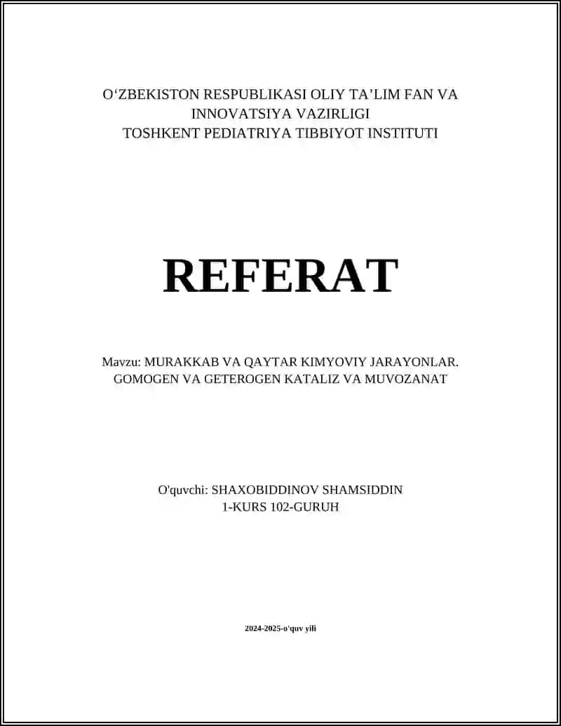 MURAKKAB VA QAYTAR KIMYOVIY JARAYONLAR