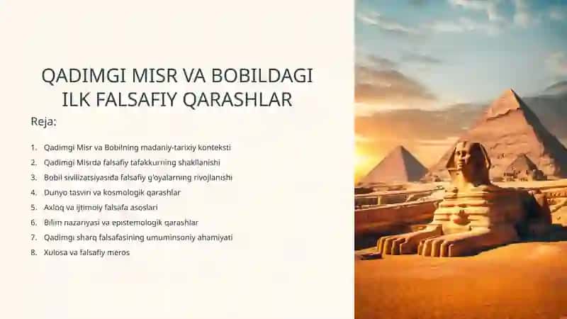 Qadimgi Misr va Bobildagi Ilk Falsafiy Qarashlar