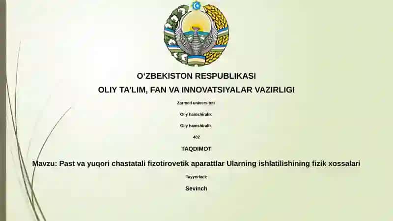 Past va yuqori chastatali fiziotirovetik aparattlar