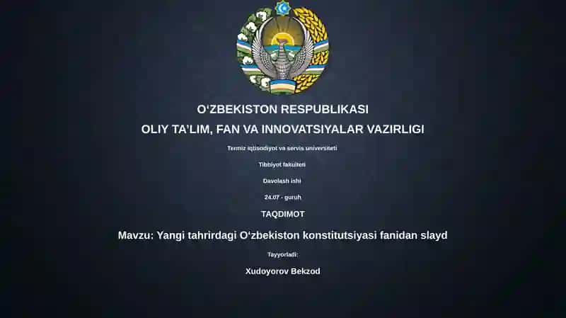 Yangi tahrirdagi Oʻzbekiston konstitutsiyasi fanidan slayd