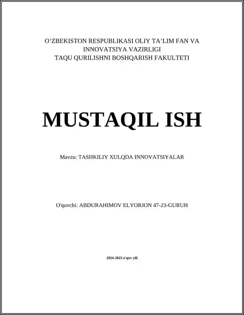 Innovatsion texnologiyalarni joriy qilish