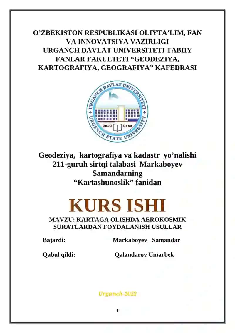 KARTAGA OLISHDA AEROKOSMIK SURATLARDAN FOYDALANISH USULLAR