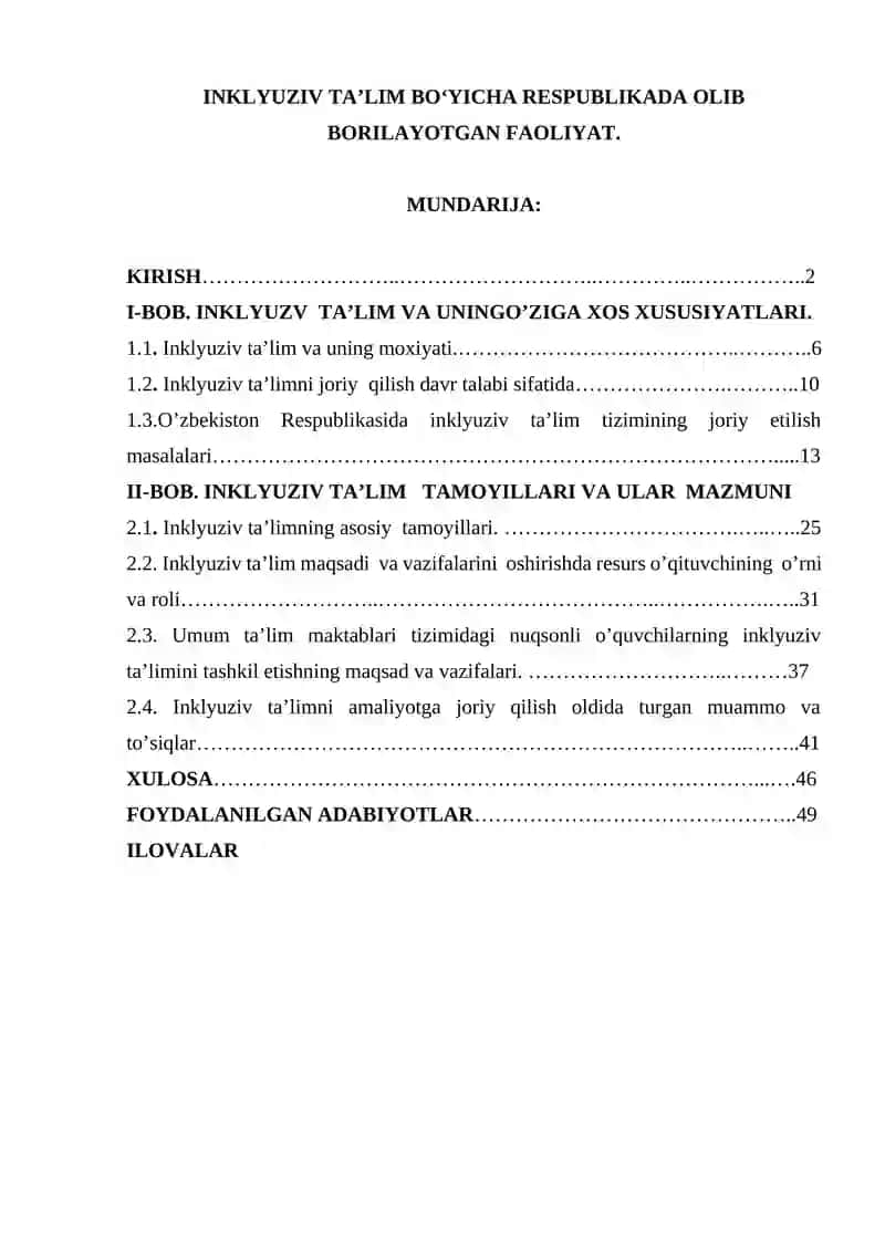 INKLYUZIV TA’LIM BO‘YICHA RESPUBLIKADA OLIB BORILAYOTGAN FAOLIYAT