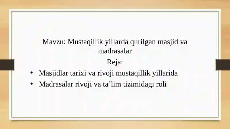 Mustaqillik yillarda qurilgan masjid va madrasalar