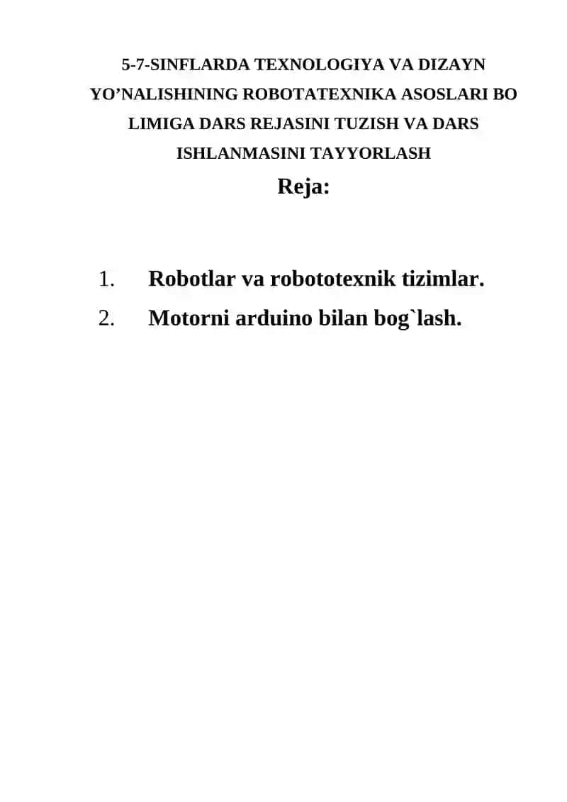 Texnologiya va dizayn yo’nalishi robotatexnika asoslari