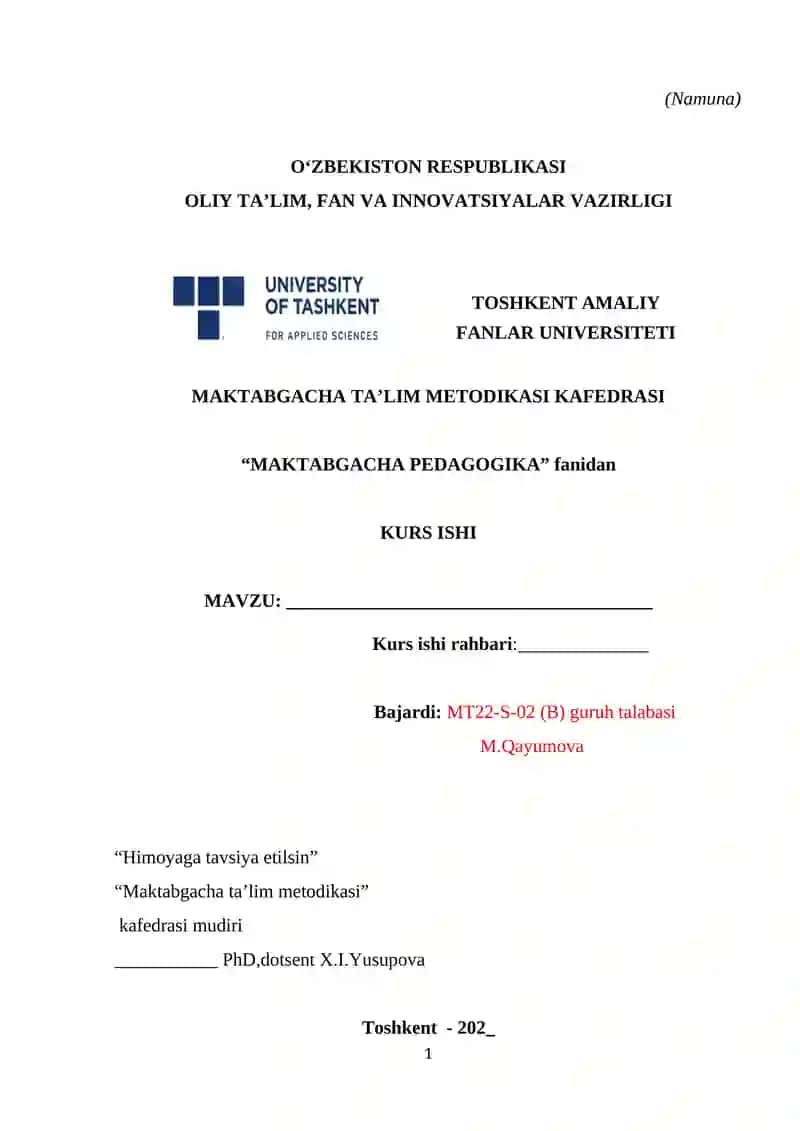 Maktabgacha Pedagogika Kurs Ishi