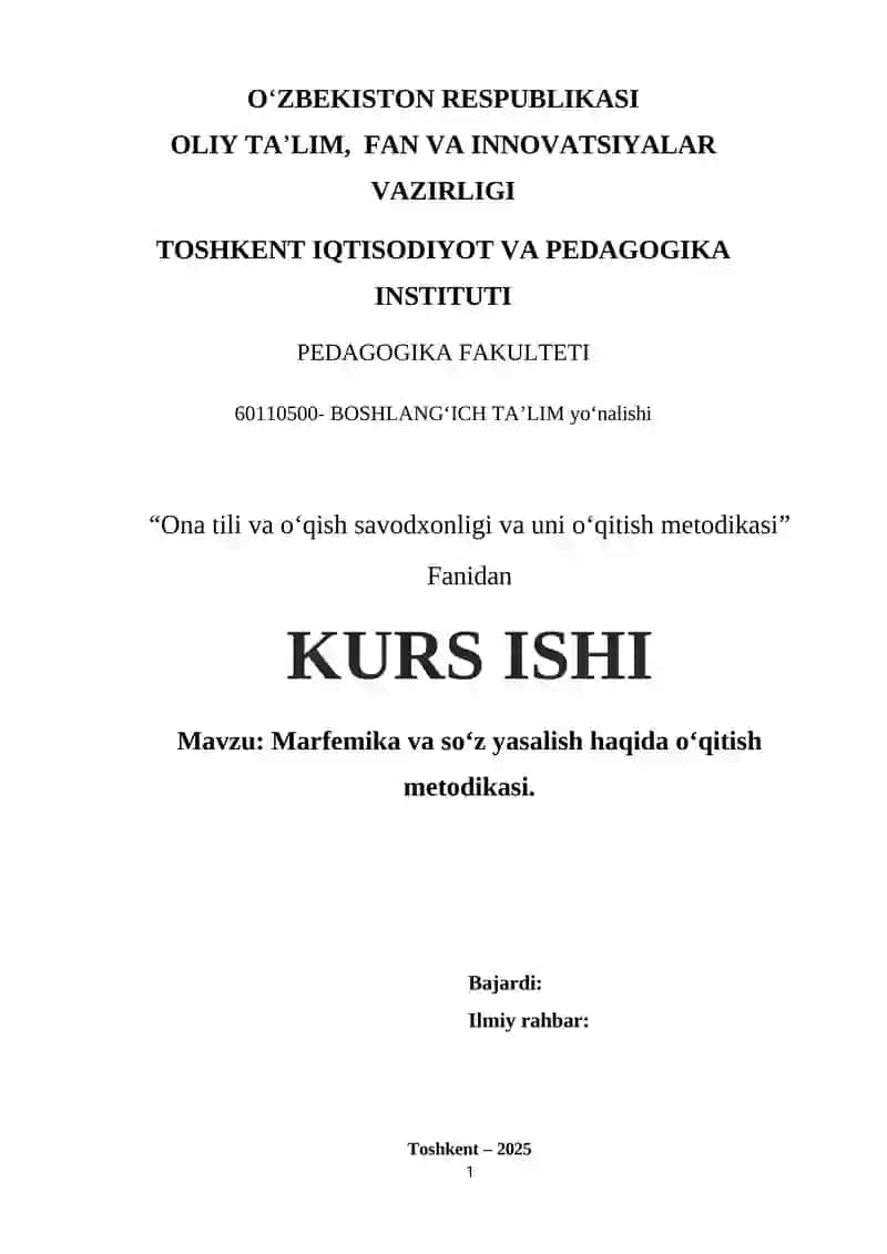 Marfemika va so‘z yasalish haqida o‘qitish metodikasi