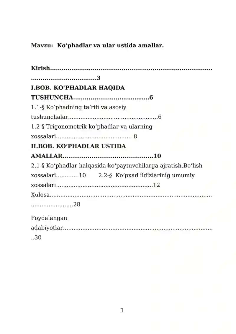 Ko‘phadlar va ular ustida amallar