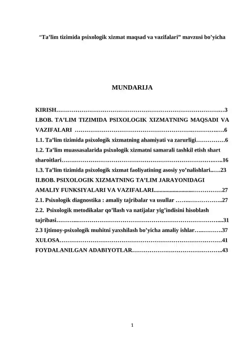 Ta’lim tizimida psixologik xizmat maqsad va vazifalari