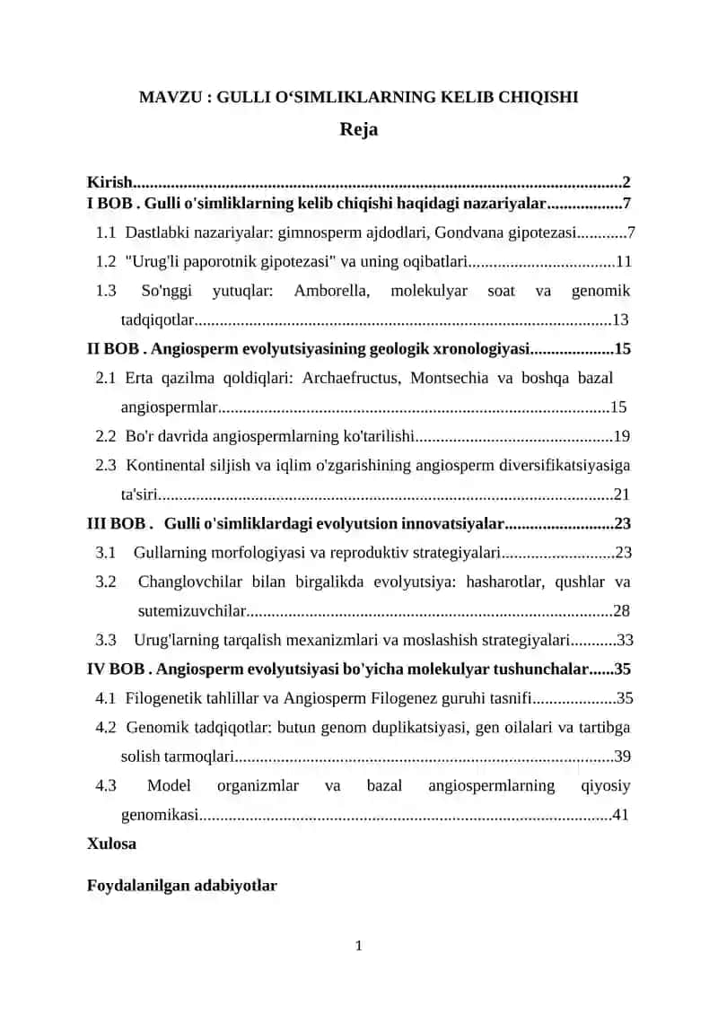 GULLI OʻSIMLIKLARNING KELIB CHIQISHI