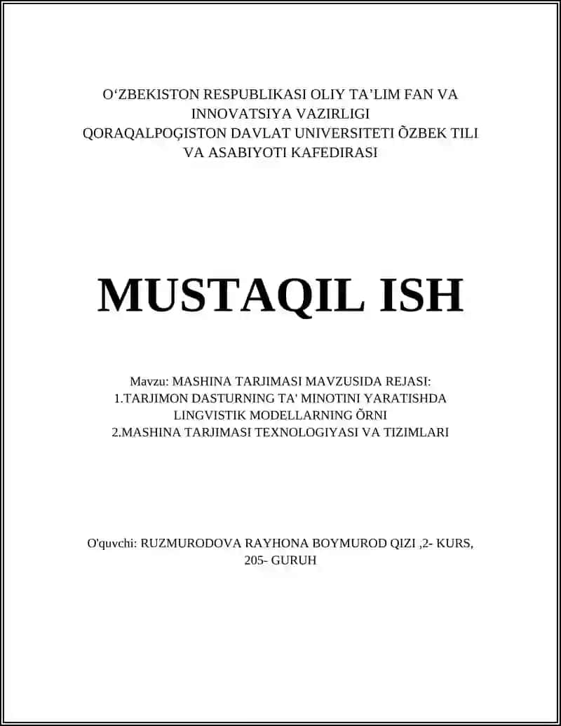 MASHINA TARJIMASI MAVZUSI