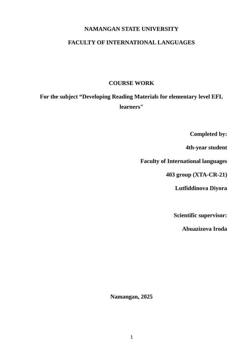 Developing Reading Materials for elementary level EFL learners