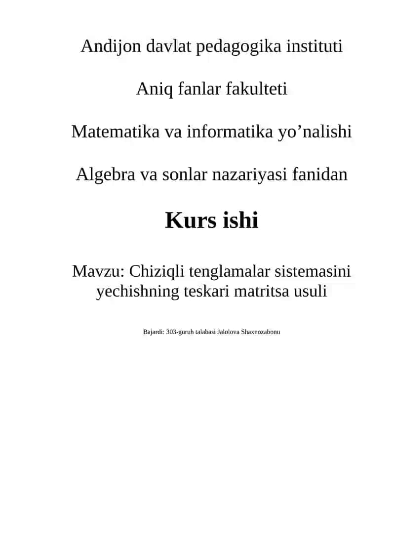 Chiziqli Tenglamalar Sistemasi