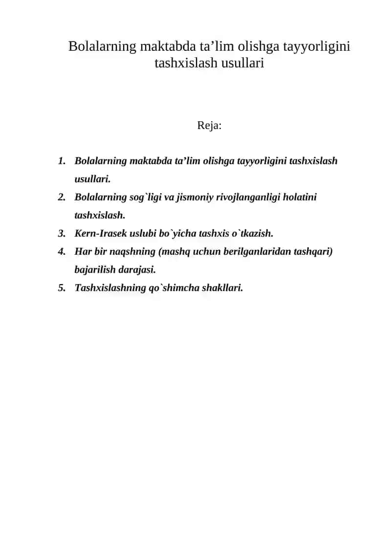 Bolalarning maktabda ta’lim olishga tayyorligini tashxislash usullari