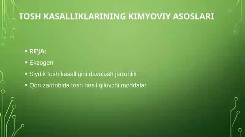 TOSH KASALLIKLARINING KIMYOVIY ASOSLARI