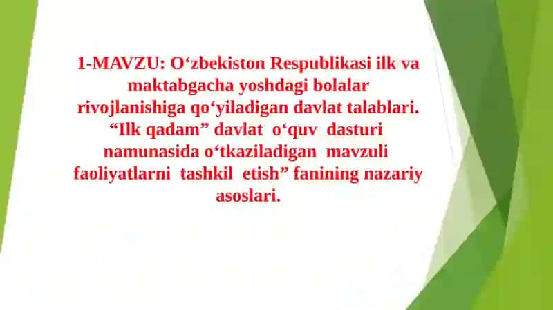 “Ilk qadam” davlat o‘quv dasturi namunasida o‘tkaziladigan mavzuli faoliyatlarni tashkil etish