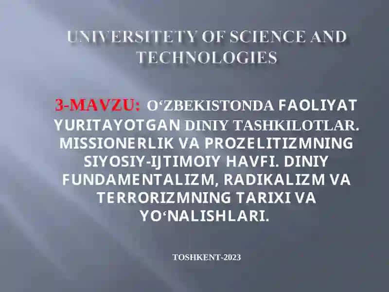 O'zbekistonda Faoliyat Yuritayotgan Diniy Tashkilotlar