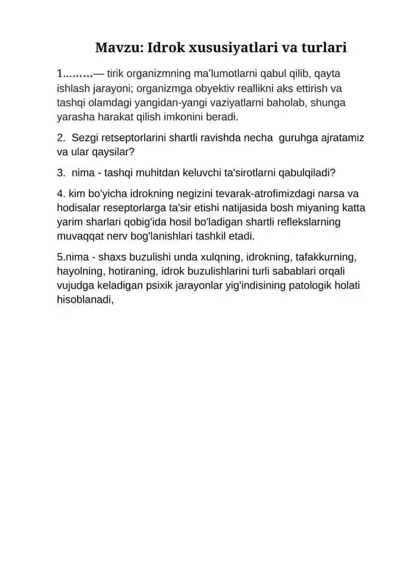 Idrok xususiyatlari va turlari