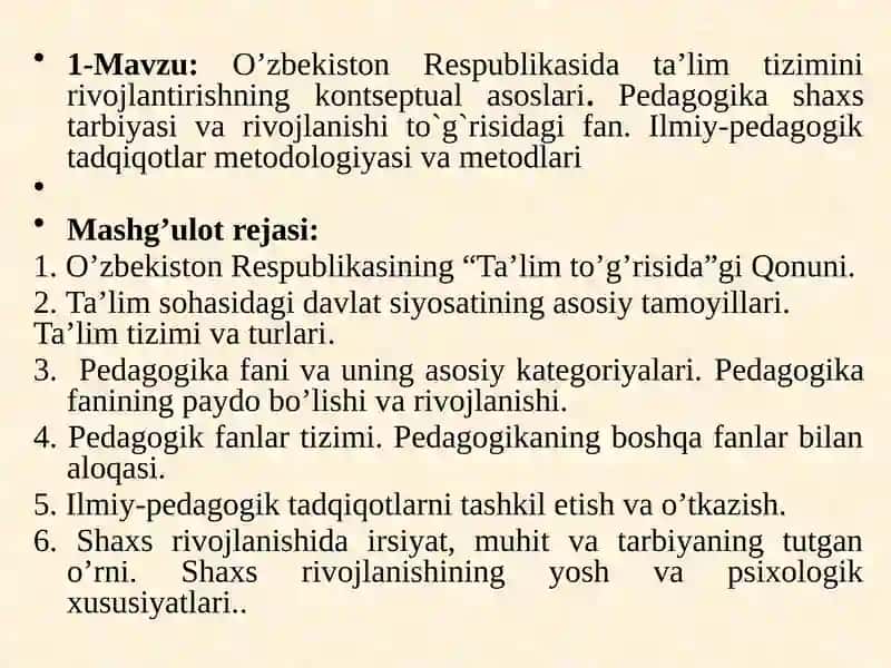 O’zbekiston Respublikasida ta’lim tizimini rivojlantirishning kontseptual asoslari