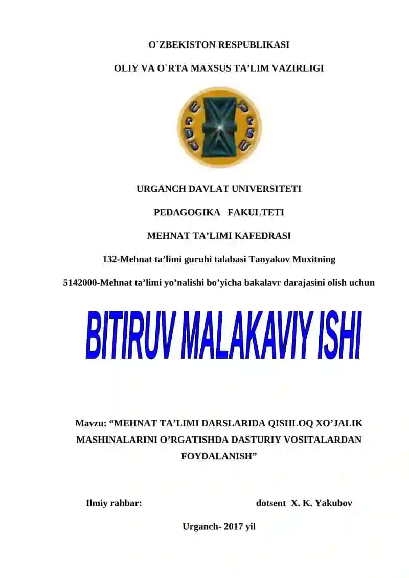 “MEHNAT TA’LIMI DARSLARIDA QISHLOQ XO’JALIK MASHINALARINI O’RGATISHDA DASTURIY VOSITALARDAN FOYDALANISH”MЕHNAT TA’LIMI DARSLARIDA QISHLOQ XO’JALIK MASHINALARINI O’RGATISHDA DASTURIY VOSITALARDAN FOYDALANISH