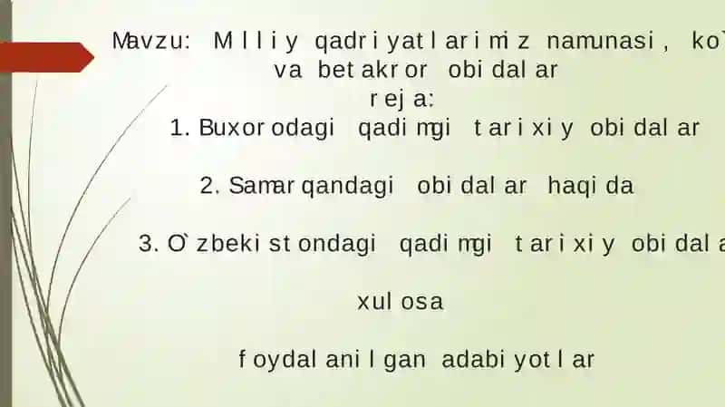O`zbekistonning qadimgi tarixiy obidalariga oid adabiyotlar