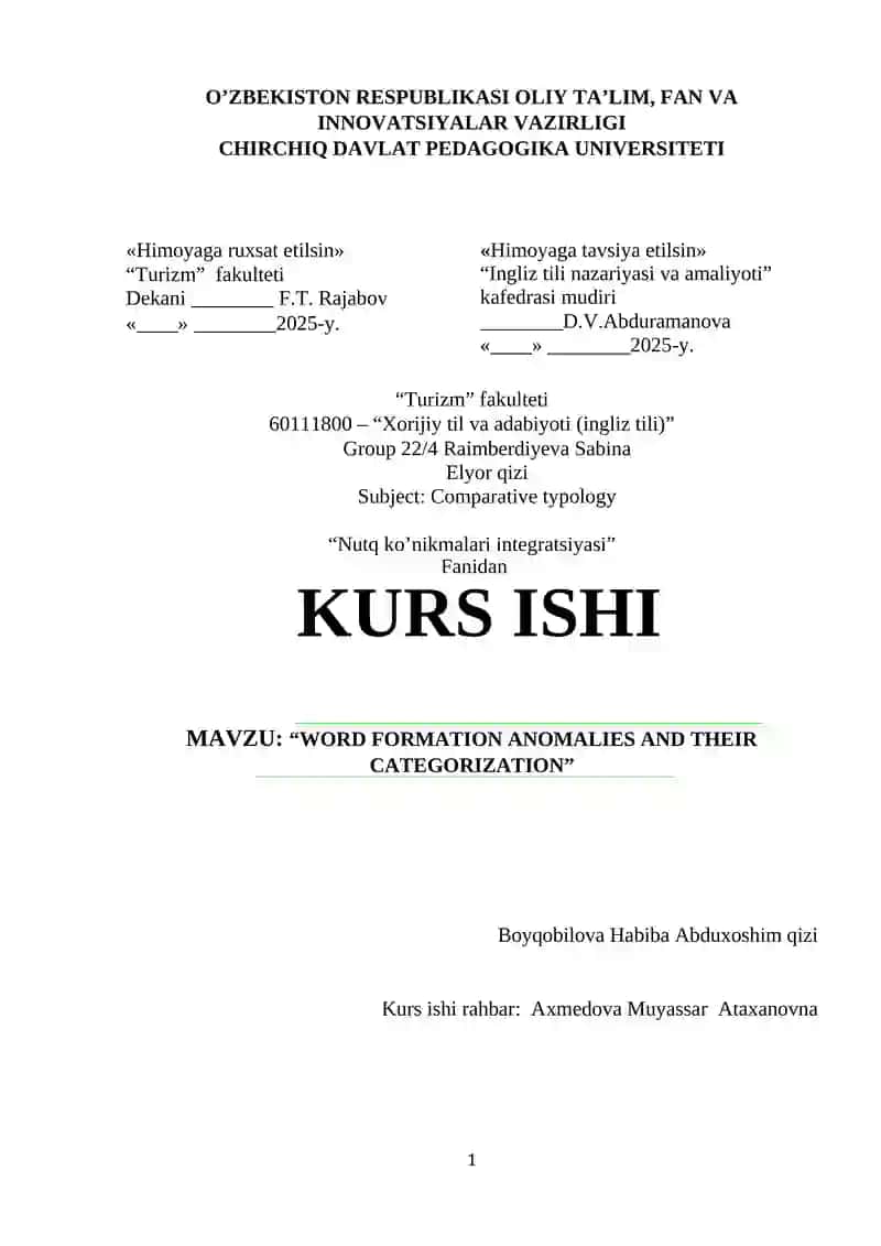 WORD FORMATION ANOMALIES AND THEIR CATEGORIZATION