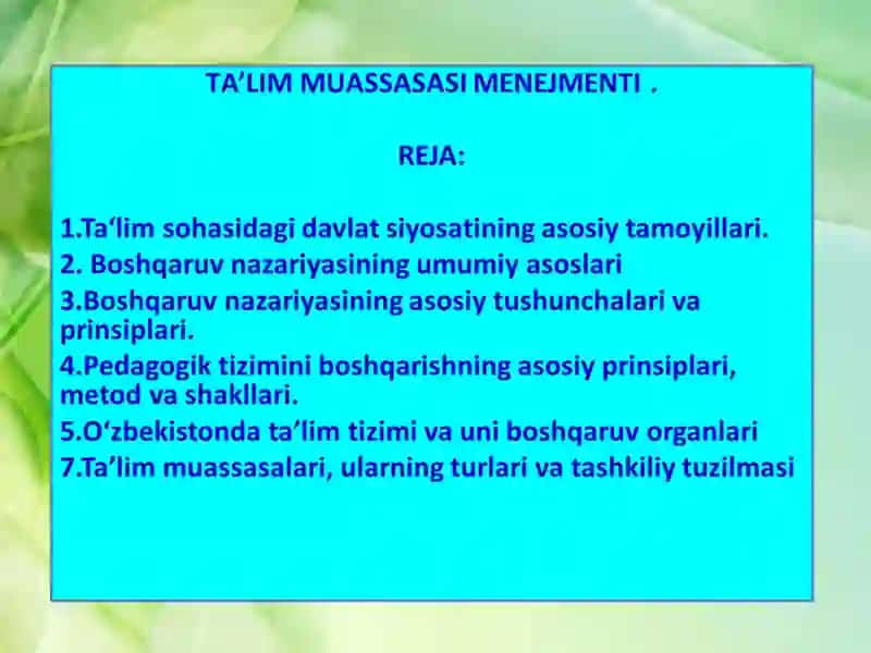 Ta’lim sohasidagi asosiy prinsiplar