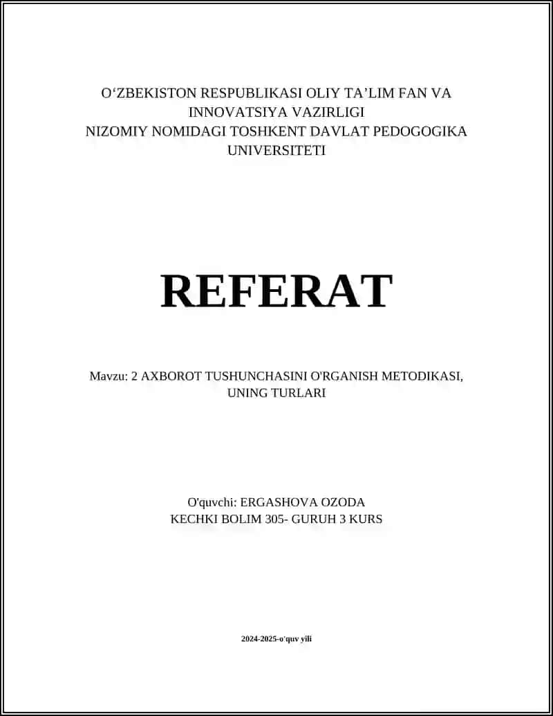 Axborot Tushunchasini O'rganish Metodikasi