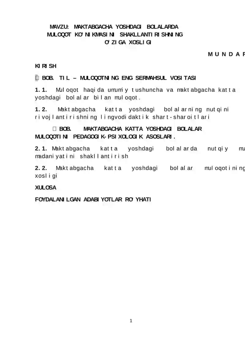 MAKTABGACHA YOSHDAGI BOLALARDA MULOQOT KO’NIKMASINI SHAKLLANTIRISHNING O’ZIGA XOSLIGI