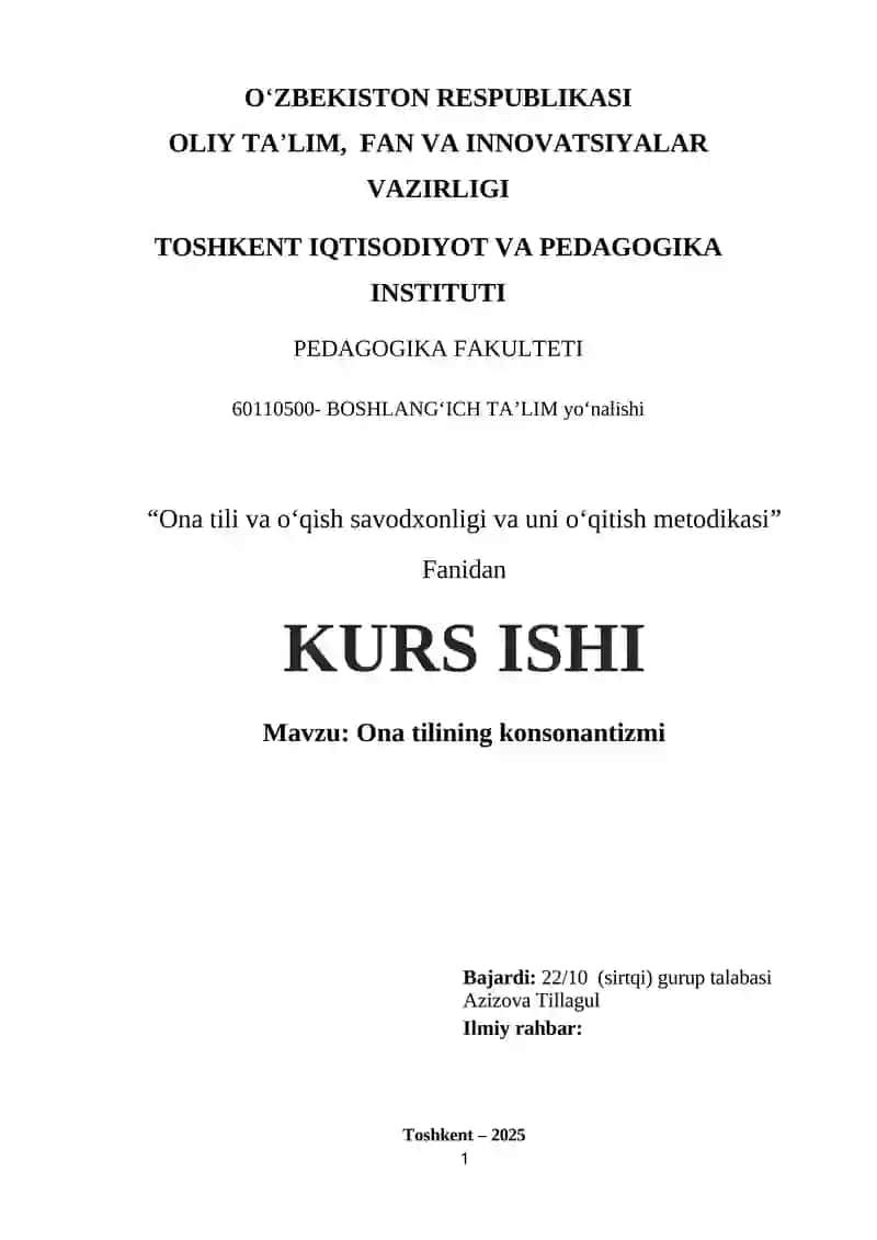 Ona tili va oʻqish savodxonligi va uni oʻqitish metodikasi