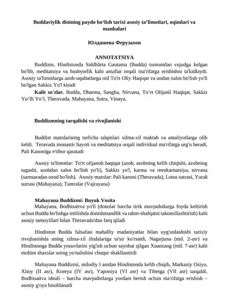 Buddaviylik dinining paydo bo'lish tarixi asosiy taʼlimotlari, oqimlari va manbalari