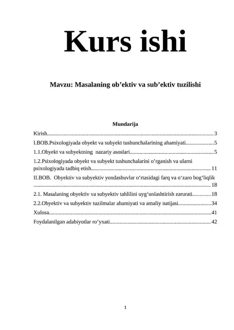 Masalaning ob’ektiv va sub’ektiv tuzilishi