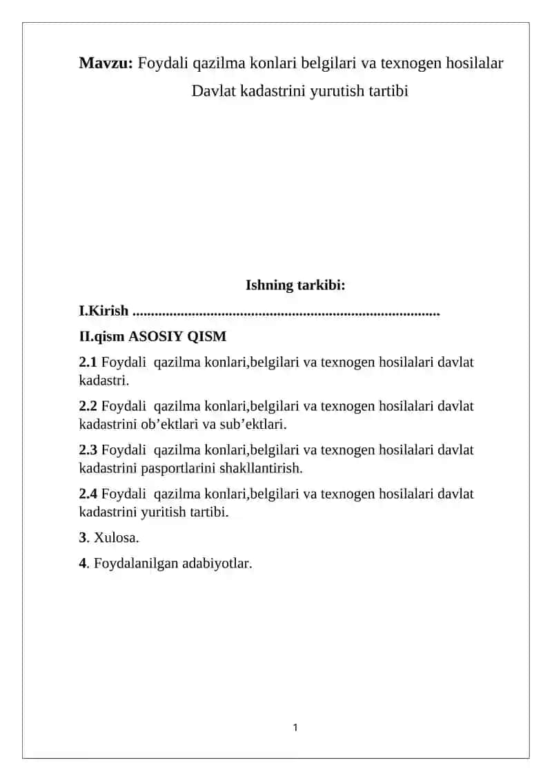 Foydali qazilma konlari belgilari va texnogen hosilalar