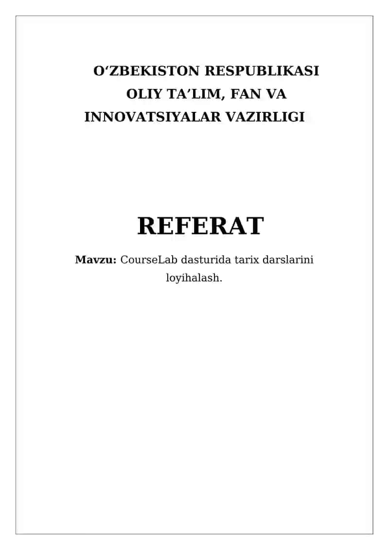 CourseLab dasturida tarix darslarini loyihalash