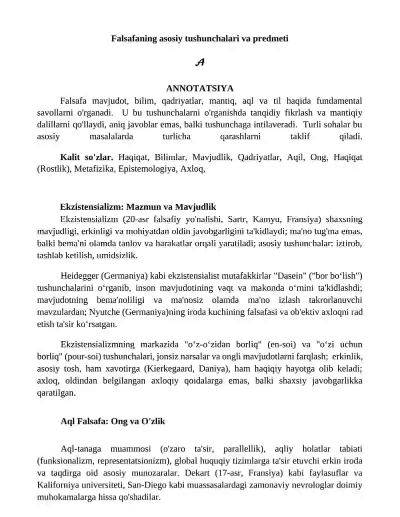 Falsafaning asosiy tushunchalari va predmeti