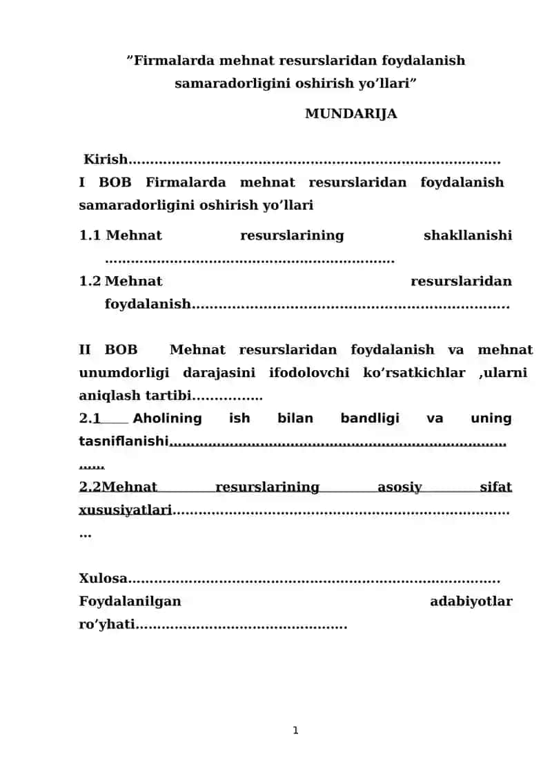 Firmalarda mehnat resurslaridan foydalanish samaradorligini oshirish yo’llari