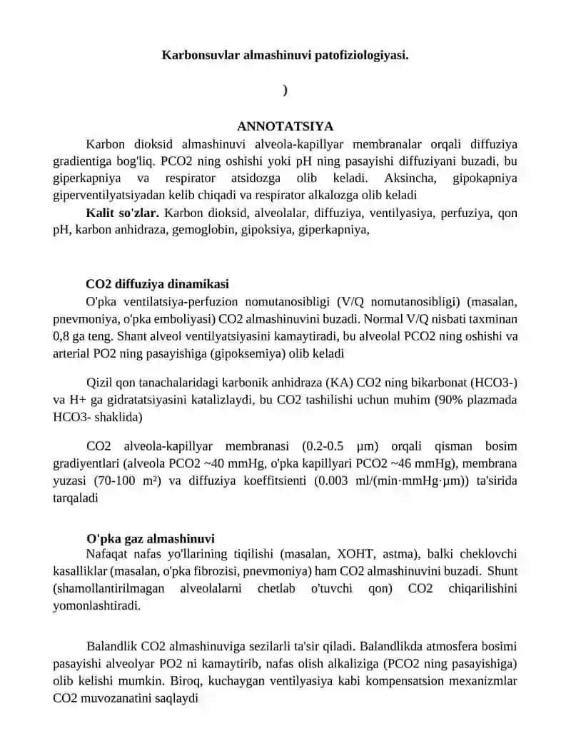 Karbonsuvlar almashinuvi patofiziologiyasi
