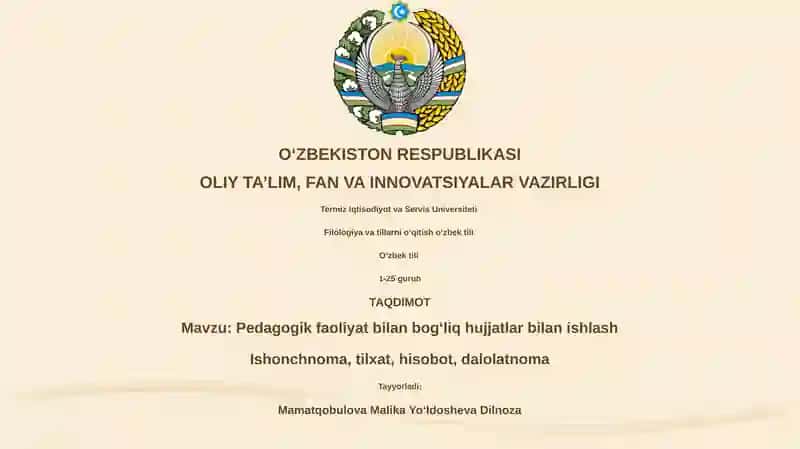 Pedagogik faoliyat bilan bogʻliq hujjatlar bilan ishlash