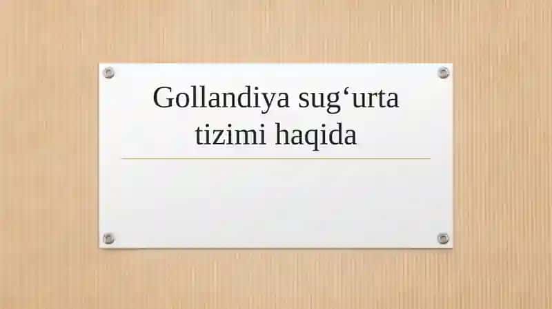 Gollandiya sugʻurta tizimi haqida