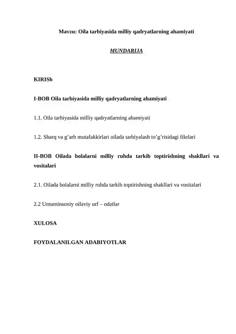 Oila tarbiyasida milliy qadryatlarning ahamiyati