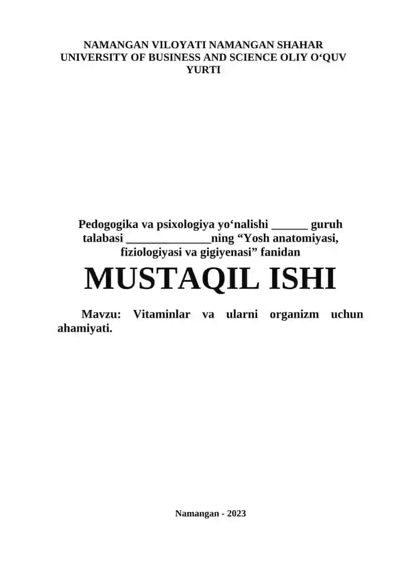 Vitaminlar va ularni organizm uchun ahamiyati