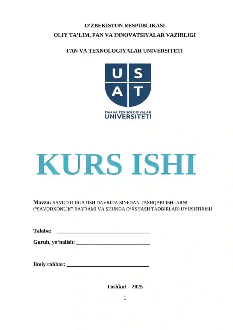 SAVOD O‘RGATISH DAVRIDA SINFDAN TASHQARI ISHLARNI (“SAVODXONLIK” BAYRAMI VA SHUNGA O‘XSHASH TADBIRLAR) UYUSHTIRISH