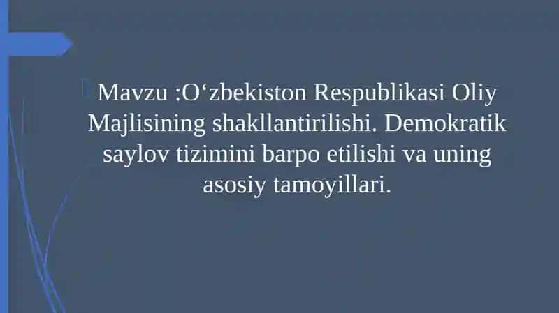 O‘zbekiston Respublikasi Oliy Majlisining shakllantirilishi. Demokratik saylov tizimini barpo etilishi va uning asosiy tamoyillari