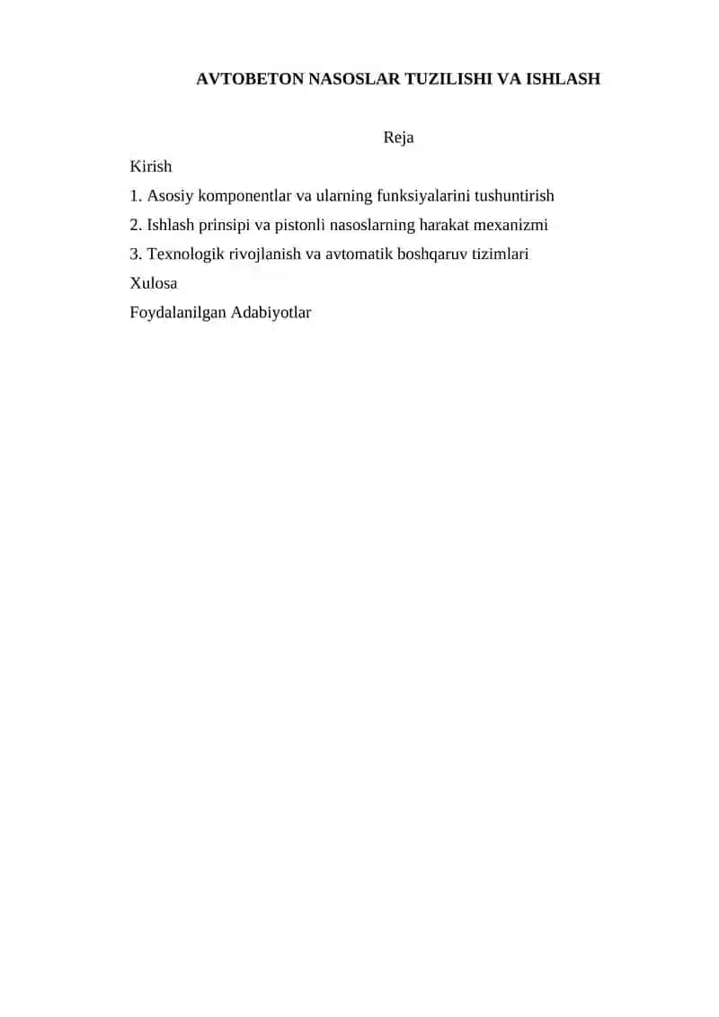 AVTOBETON NASOSLAR TUZILISHI VA ISHLASH