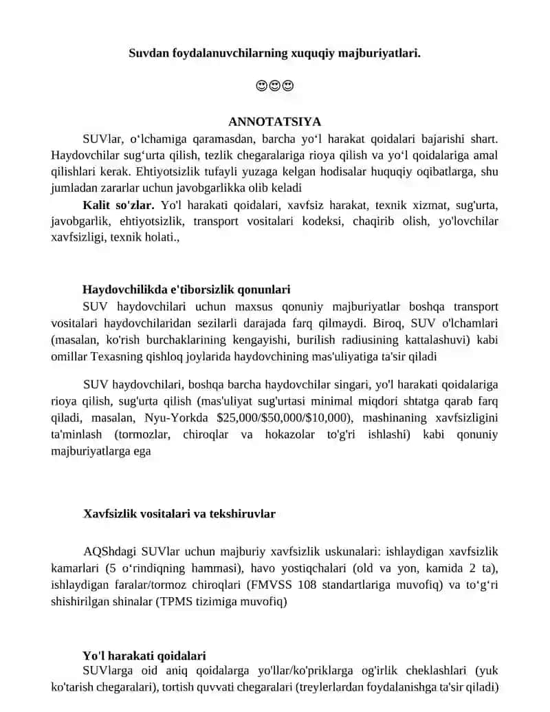 SUVlar Haydovchilikda